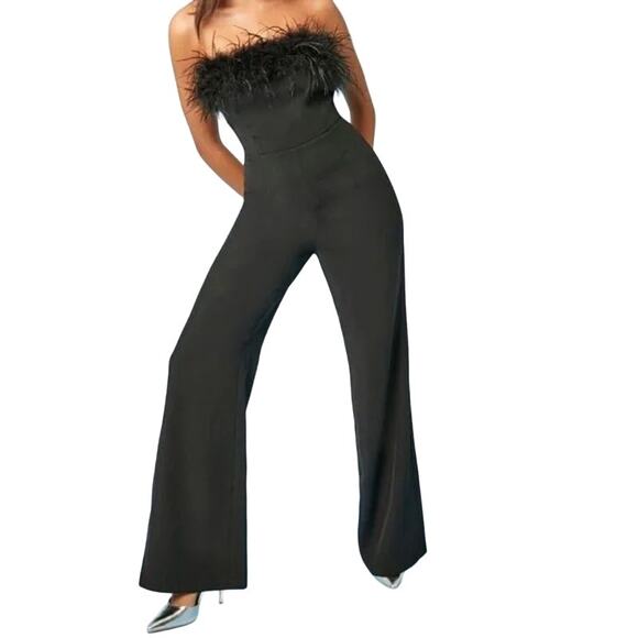 NWT Sam Edelman Strapless Feather Top Black Jumpsuit Size 4